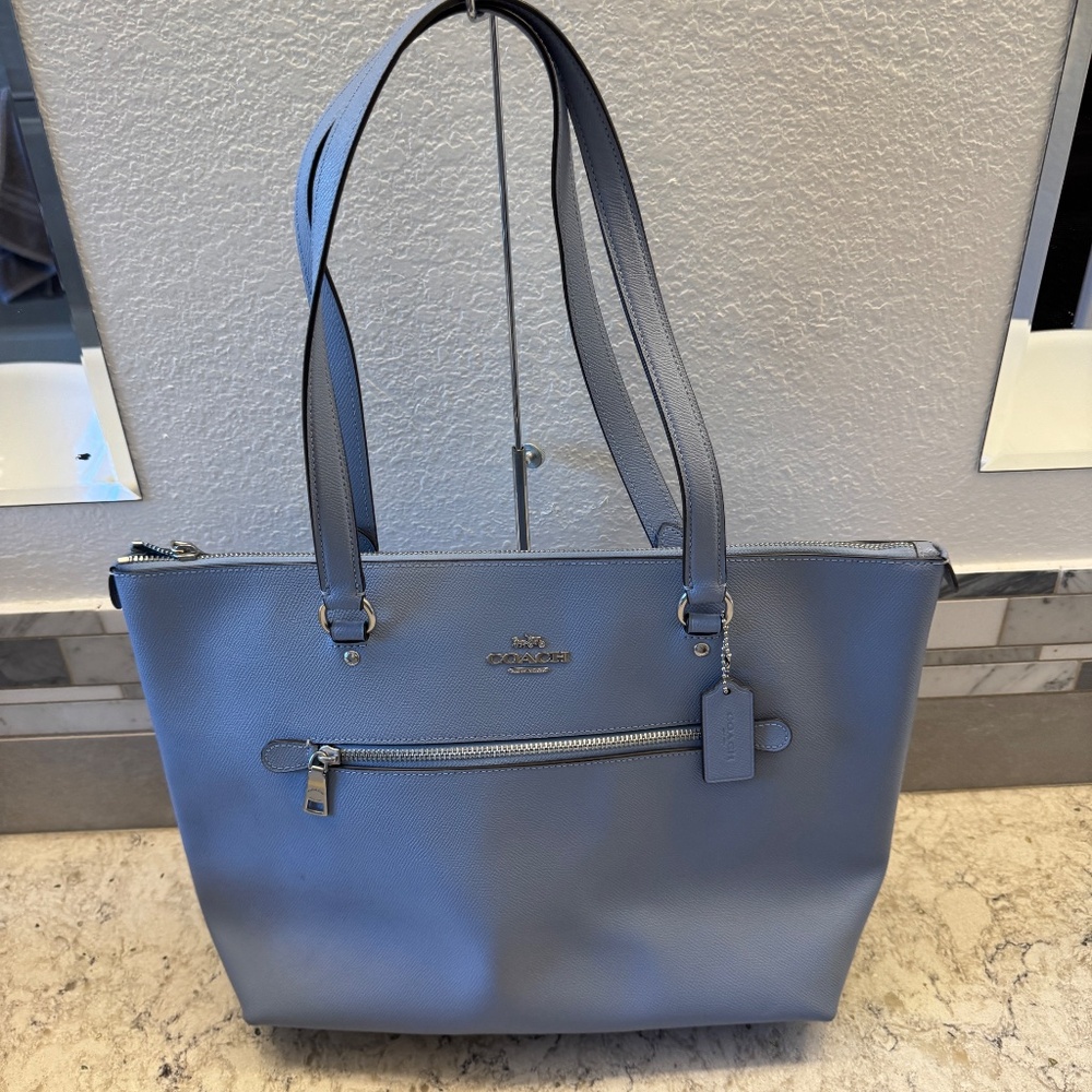 Coach‎ 79608 women's Gallery Tote Crossgrain Leather shoulder Bag Ice Blue - Picture 4 of 15